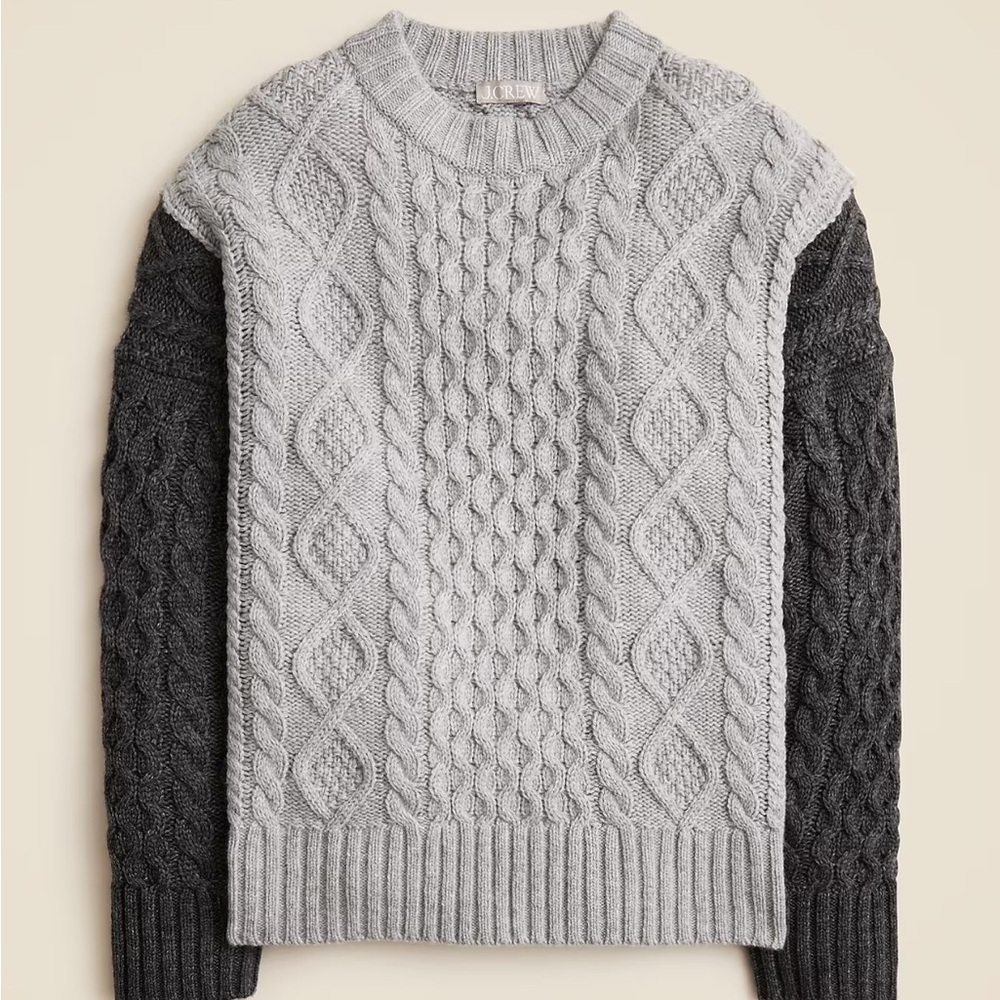 J.Crew Oversized cable-knit crewneck sweater with contrast sleeves Lambswool m-l